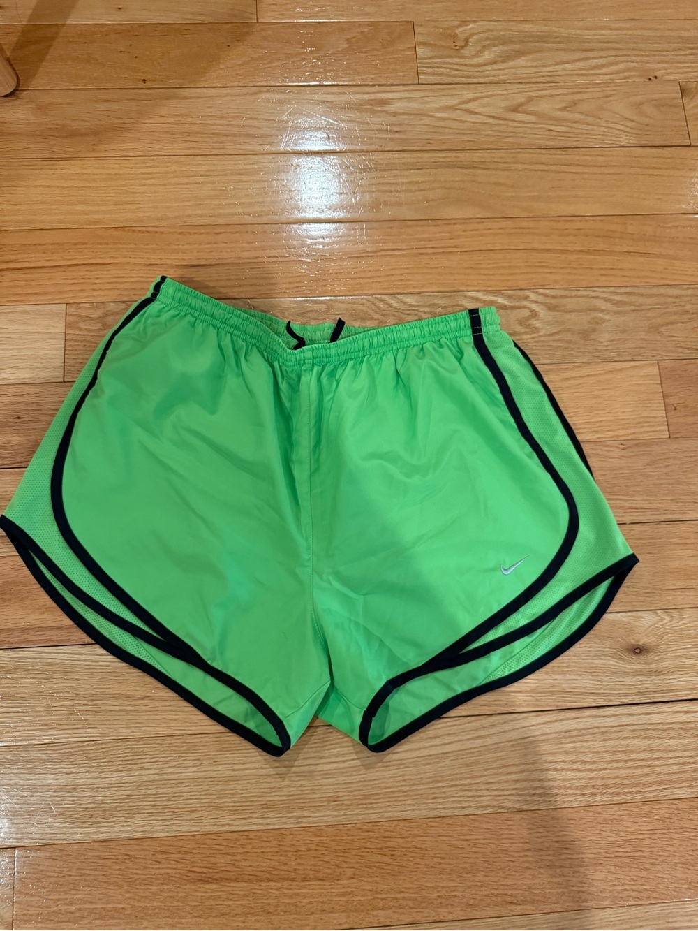 Nike Women's Neon Green Lined Running Shorts with Black Piping